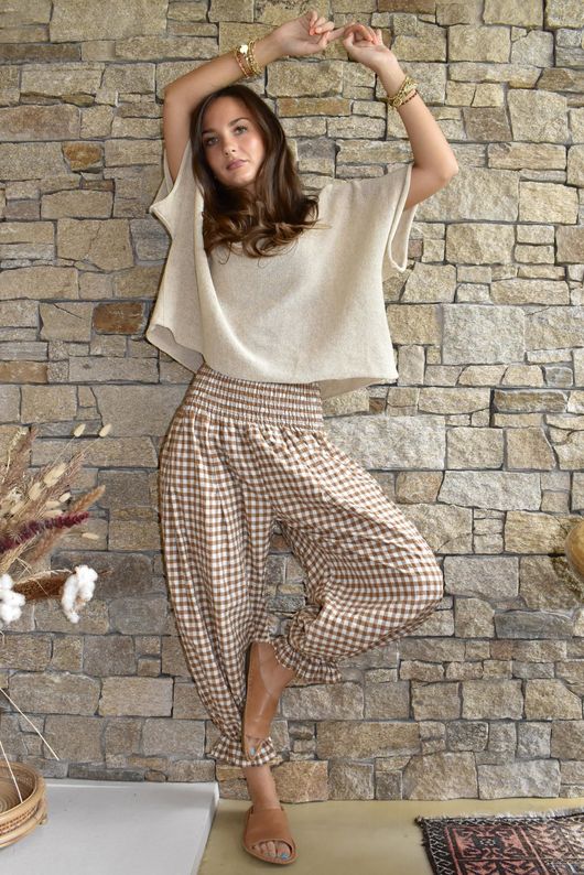 Nonni Gingham Bloomer Pant Hazelnut